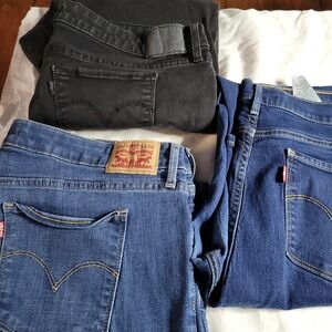 Levis Jeans Bundle 3 Womens 34 711 Skinny Black Blue 314 Shaping Straight Indigo